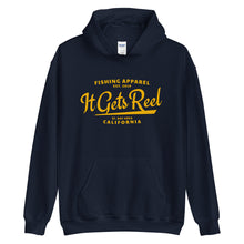 Load image into Gallery viewer, Navy Classic Fishing Hoodie Sweater Vintage Look Fisherman and Anglers In Bay Area CA