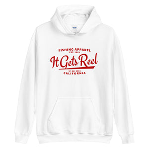 White and Red Sweater For Fisherman And Anglers ItGetsReel SF Bay Area CA Vintage Logo
